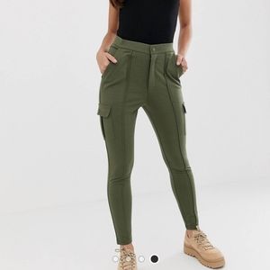 Asos Design Slim Ponte Utility Pants With Contrast Stitch